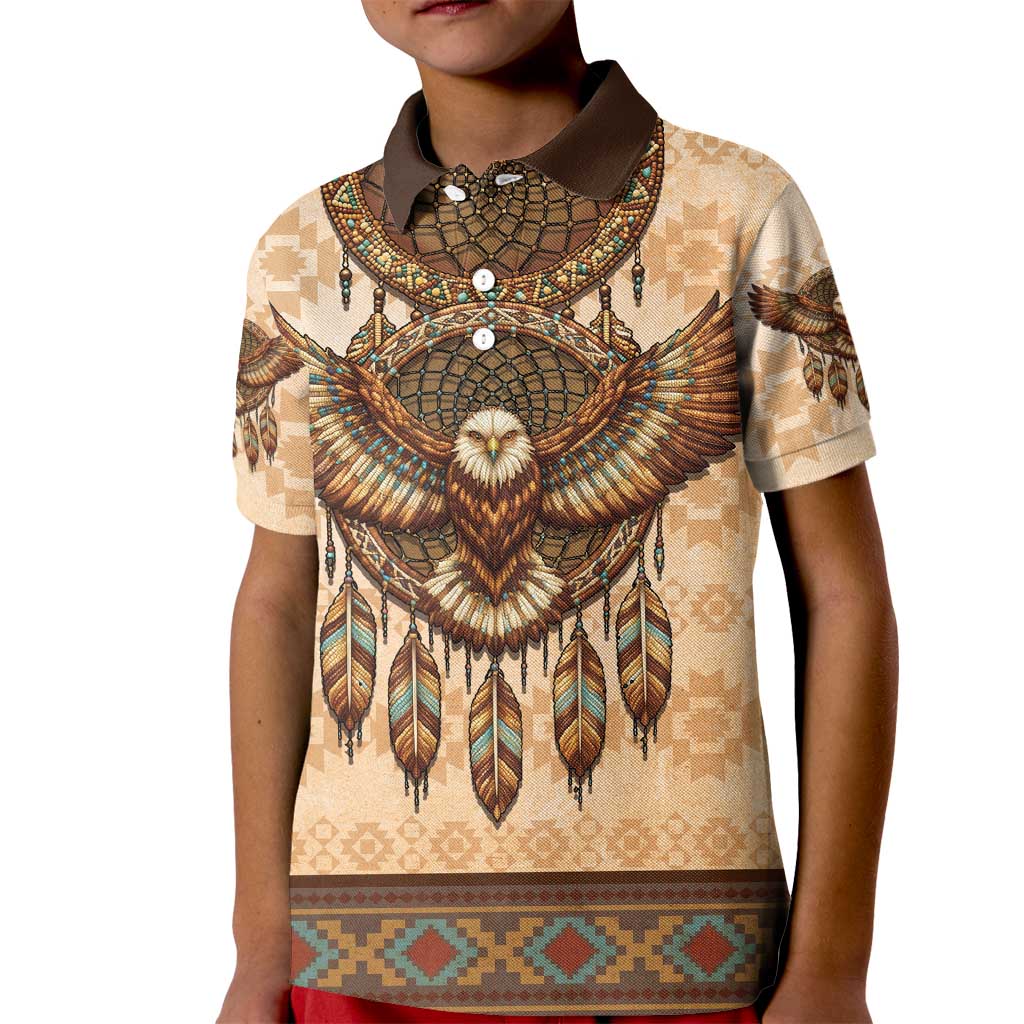 Eagle Native American Kid Polo Shirt Tribal Feather Dreamcatcher Boho Style