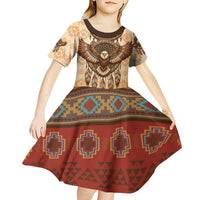 Eagle Native American Kid Short Sleeve Dress Tribal Feather Dreamcatcher Boho Style