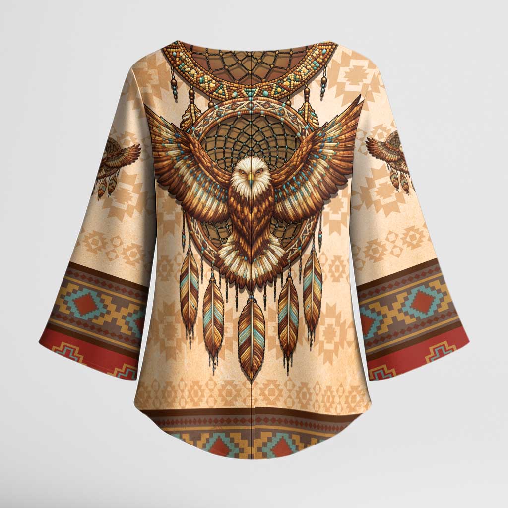 Eagle Native American Kimono Sleeve Blouse Tribal Feather Dreamcatcher Boho Style