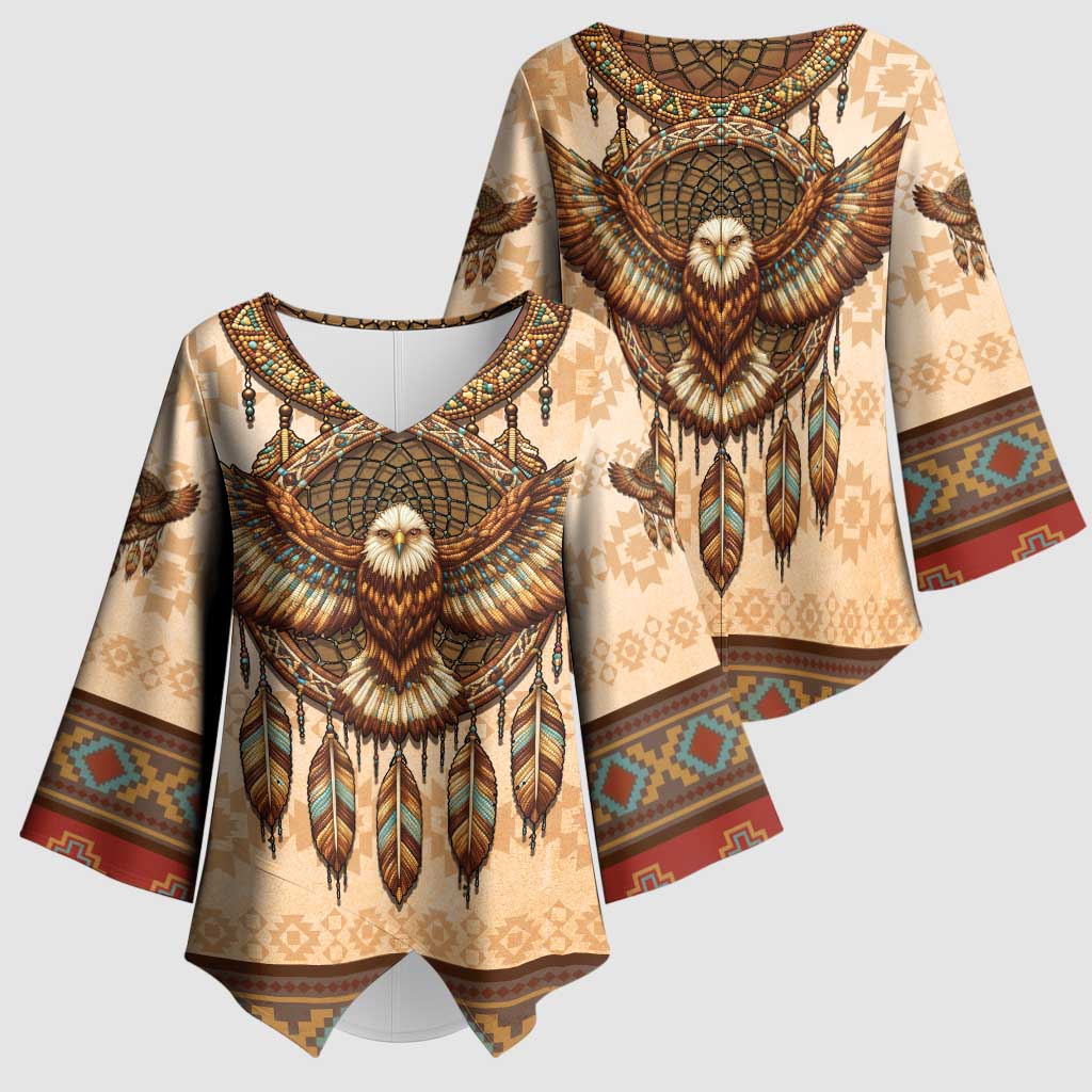 Eagle Native American Kimono Sleeve Blouse Tribal Feather Dreamcatcher Boho Style
