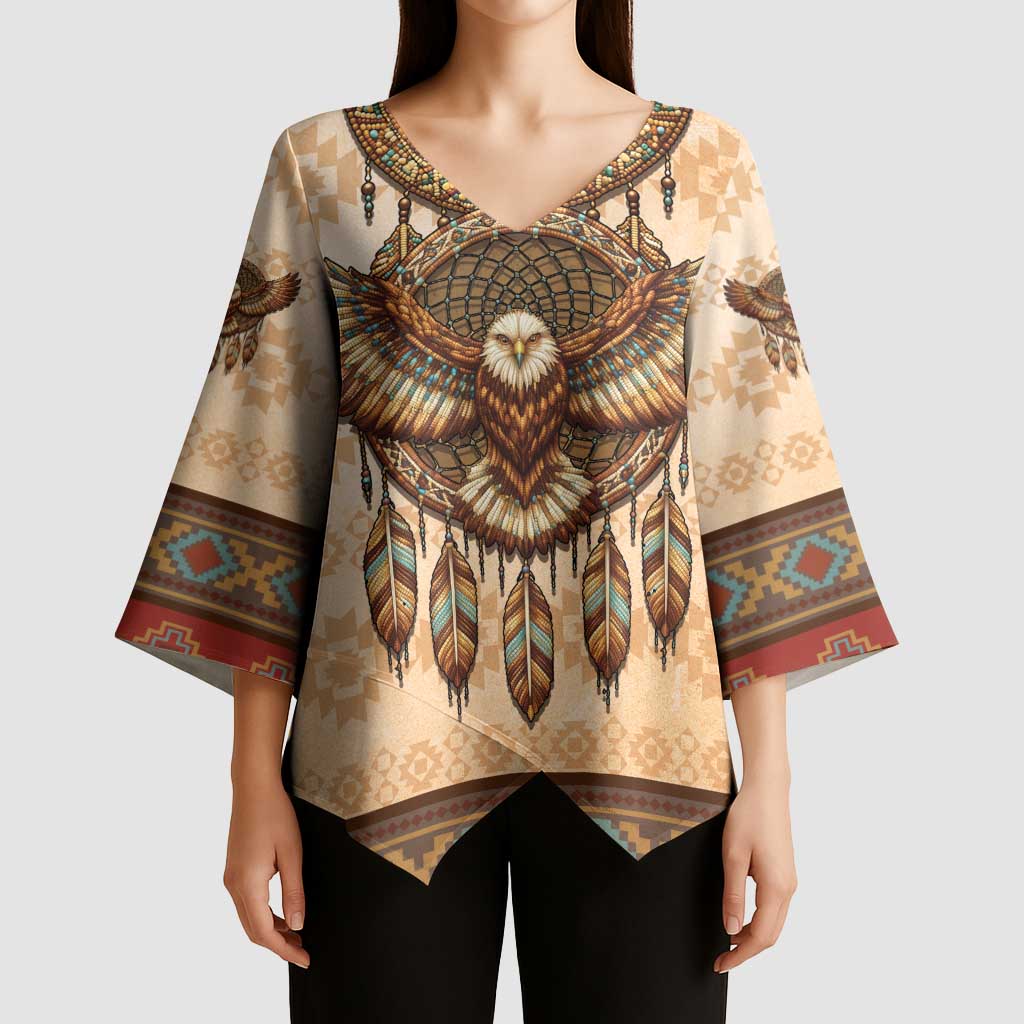 Eagle Native American Kimono Sleeve Blouse Tribal Feather Dreamcatcher Boho Style
