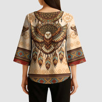 Eagle Native American Kimono Sleeve Blouse Tribal Feather Dreamcatcher Boho Style