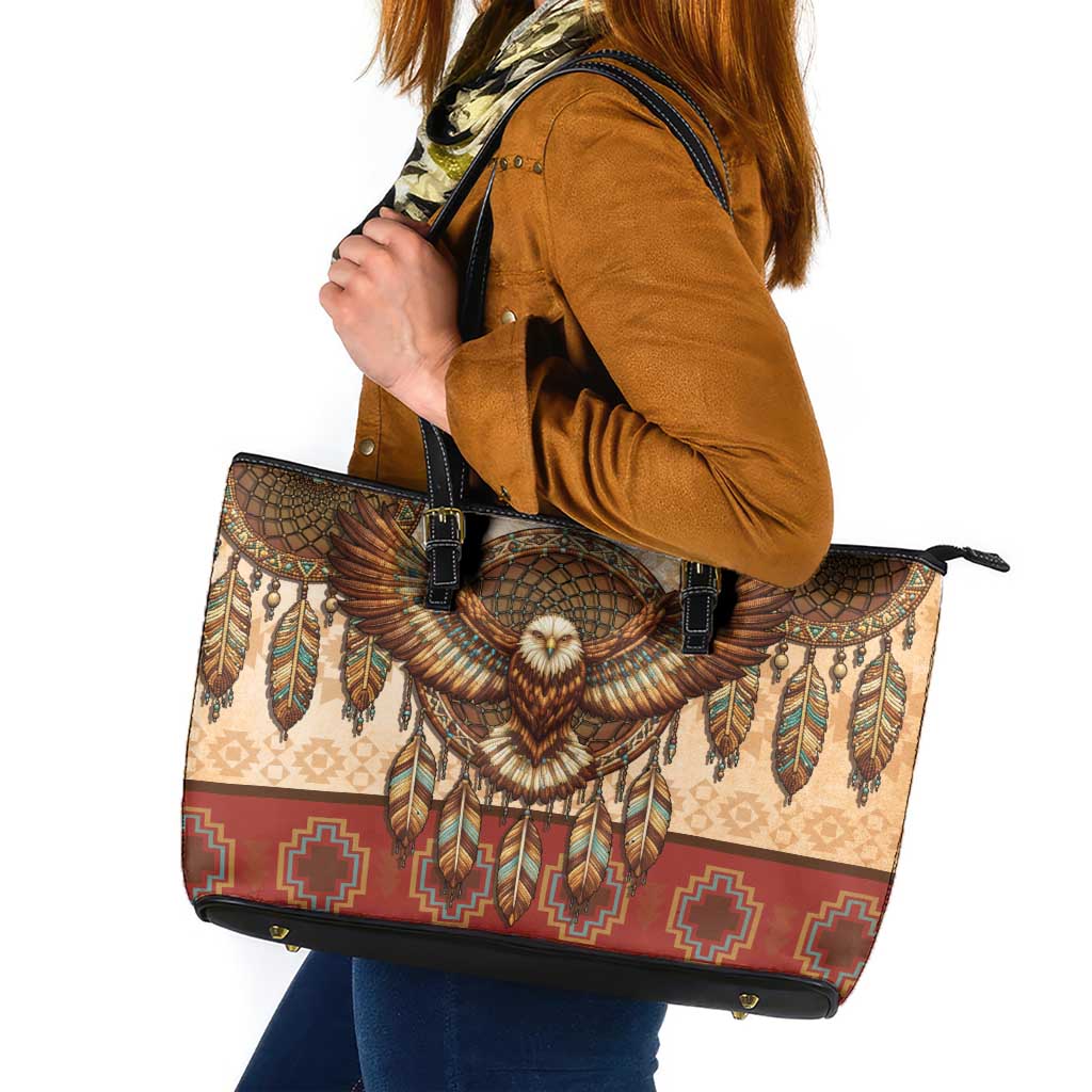 Eagle Native American Leather Tote Bag Tribal Feather Dreamcatcher Boho Style