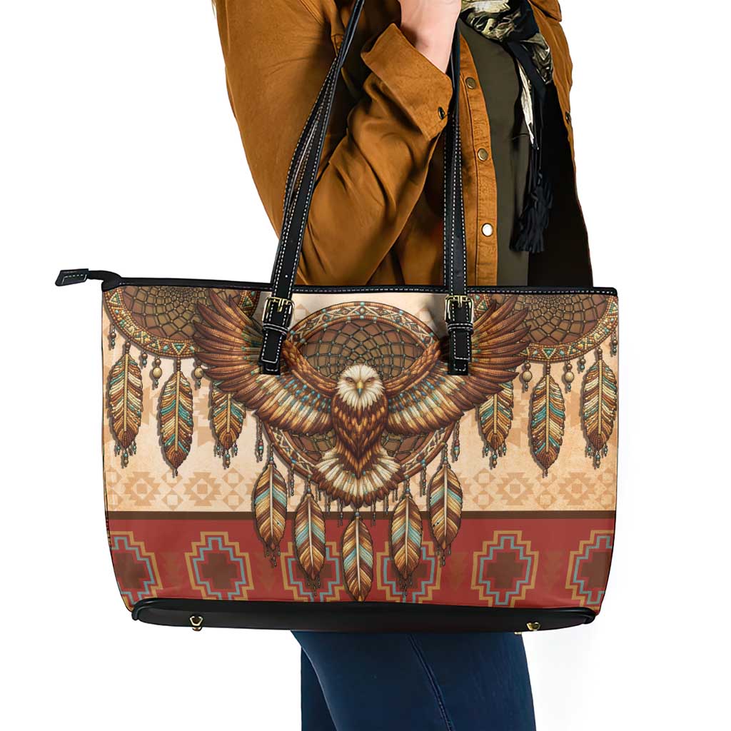 Eagle Native American Leather Tote Bag Tribal Feather Dreamcatcher Boho Style