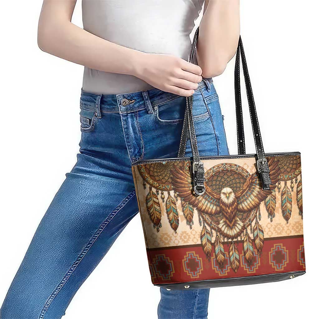 Eagle Native American Leather Tote Bag Tribal Feather Dreamcatcher Boho Style