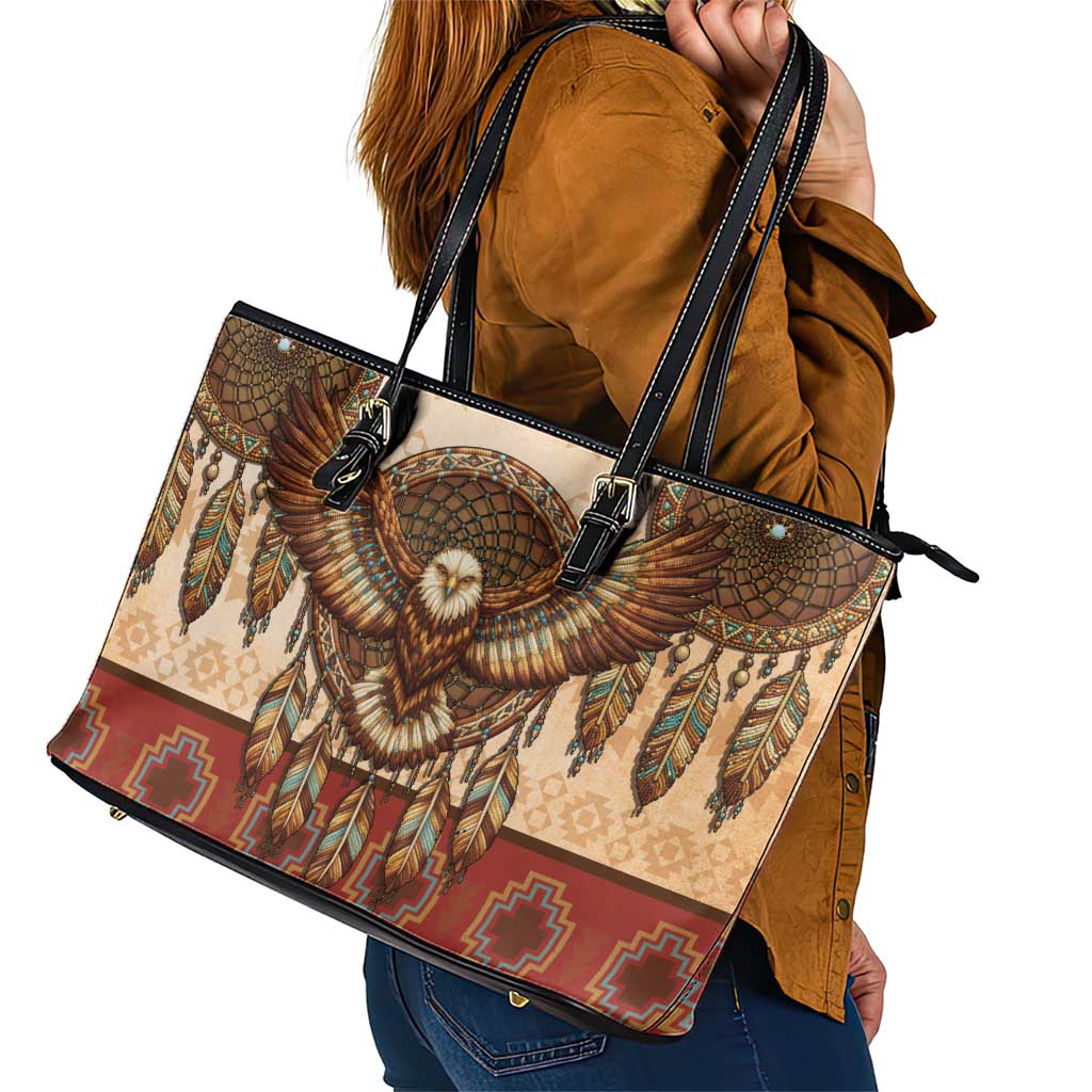 Eagle Native American Leather Tote Bag Tribal Feather Dreamcatcher Boho Style