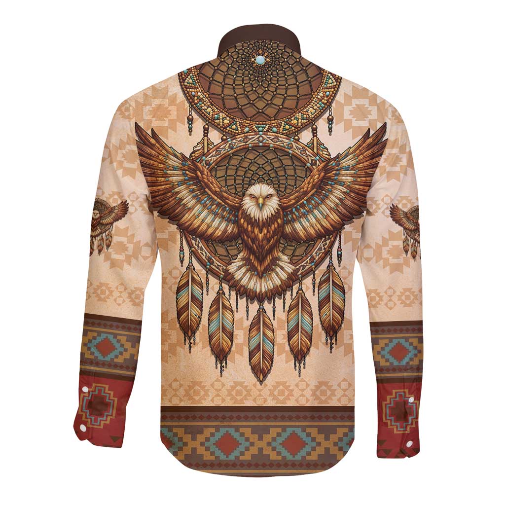 Eagle Native American Long Sleeve Button Shirt Tribal Feather Dreamcatcher Boho Style