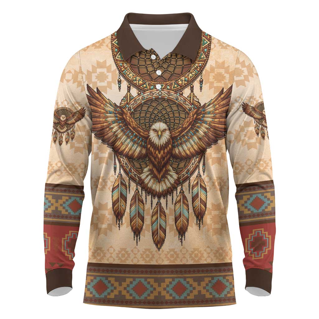 Eagle Native American Long Sleeve Polo Shirt Tribal Feather Dreamcatcher Boho Style