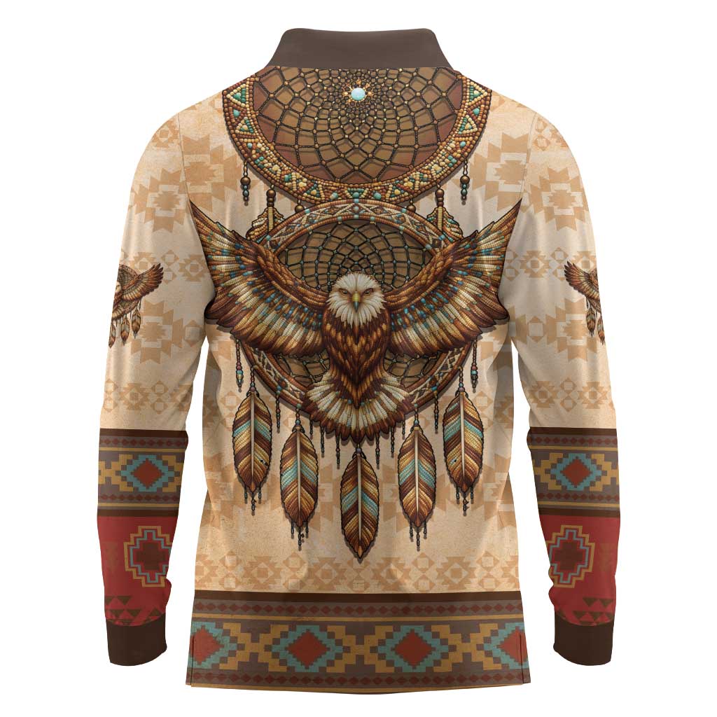 Eagle Native American Long Sleeve Polo Shirt Tribal Feather Dreamcatcher Boho Style