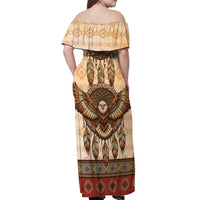 Eagle Native American Off Shoulder Maxi Dress Tribal Feather Dreamcatcher Boho Style