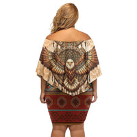 Eagle Native American Off Shoulder Short Dress Tribal Feather Dreamcatcher Boho Style