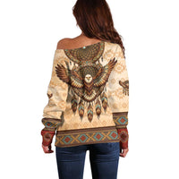 Eagle Native American Off Shoulder Sweater Tribal Feather Dreamcatcher Boho Style