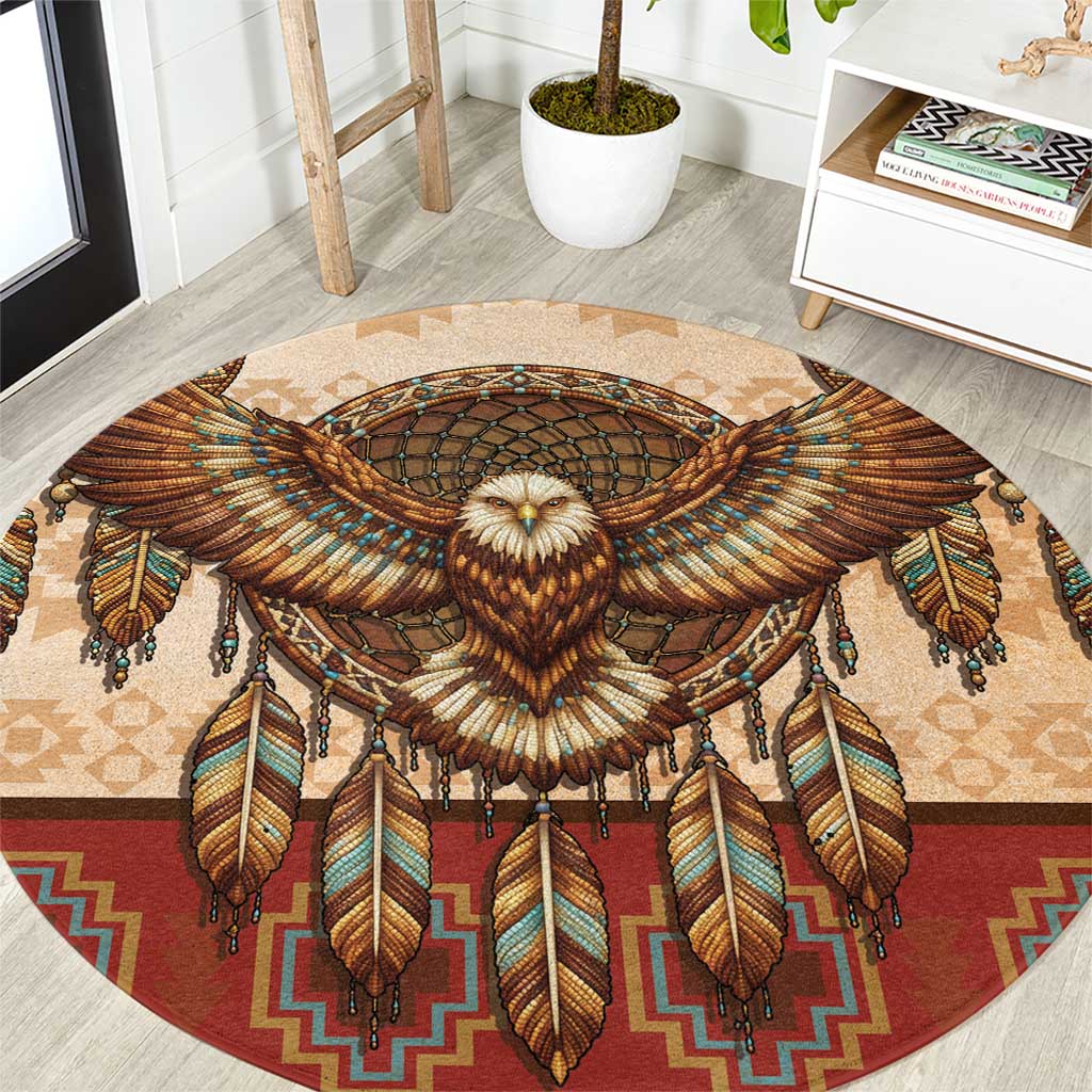 Eagle Native American Round Carpet Tribal Feather Dreamcatcher Boho Style