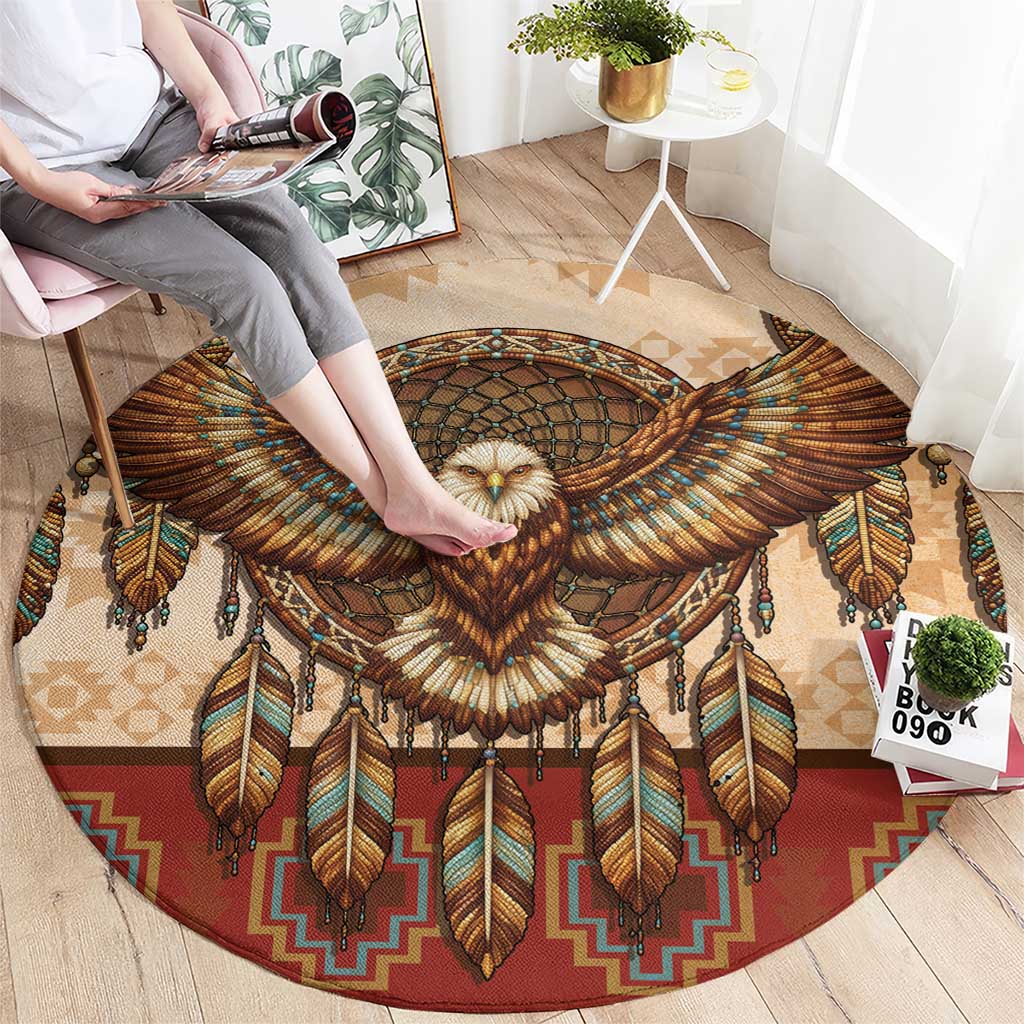 Eagle Native American Round Carpet Tribal Feather Dreamcatcher Boho Style