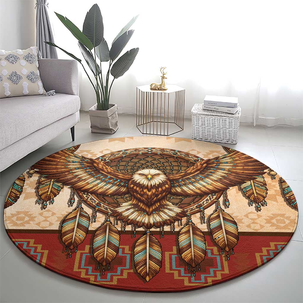 Eagle Native American Round Carpet Tribal Feather Dreamcatcher Boho Style