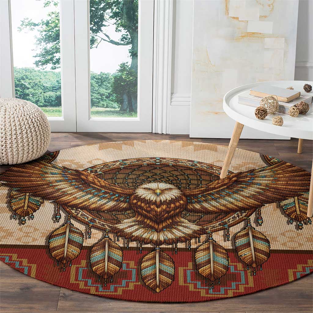 Eagle Native American Round Carpet Tribal Feather Dreamcatcher Boho Style