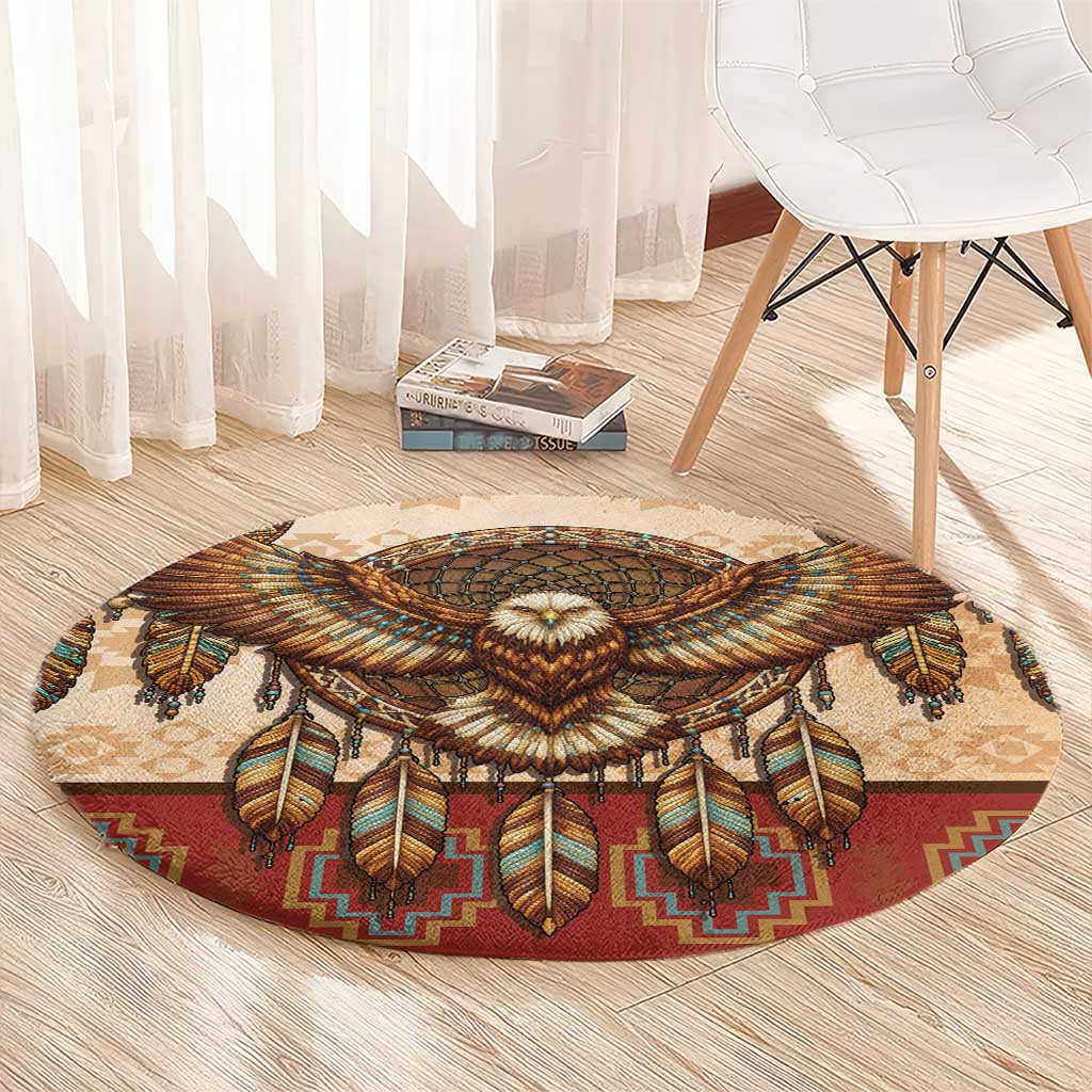 Eagle Native American Round Carpet Tribal Feather Dreamcatcher Boho Style