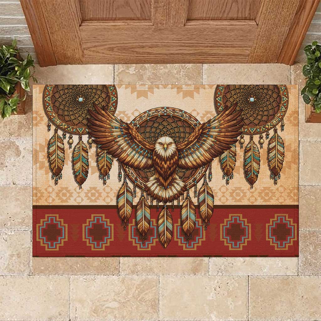 Eagle Native American Rubber Doormat Tribal Feather Dreamcatcher Boho Style