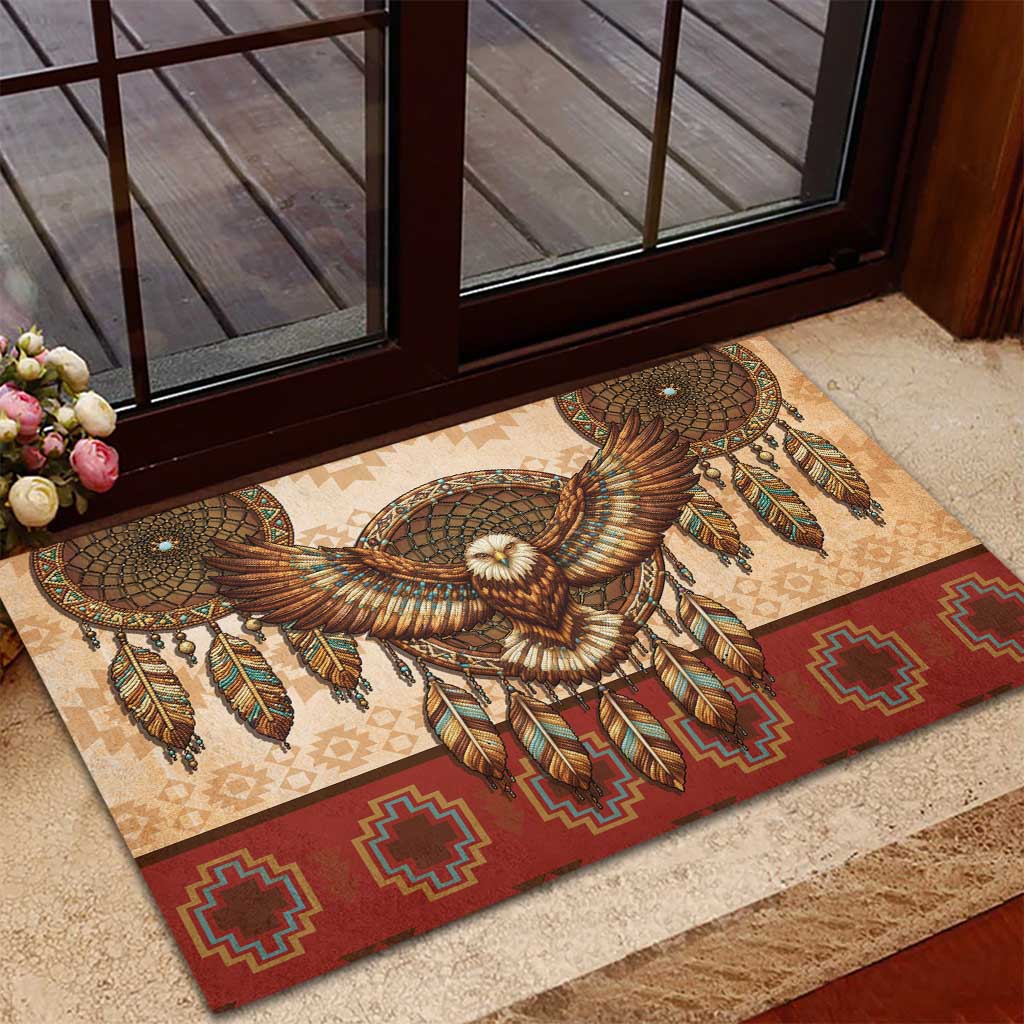 Eagle Native American Rubber Doormat Tribal Feather Dreamcatcher Boho Style