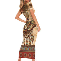 Eagle Native American Short Sleeve Bodycon Dress Tribal Feather Dreamcatcher Boho Style