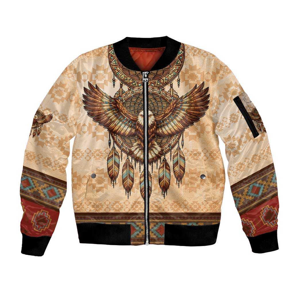 Eagle Native American Sleeve Zip Bomber Jacket Tribal Feather Dreamcatcher Boho Style