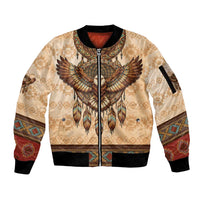 Eagle Native American Sleeve Zip Bomber Jacket Tribal Feather Dreamcatcher Boho Style