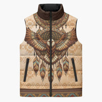 Eagle Native American Sleeveless Puffer Jacket Tribal Feather Dreamcatcher Boho Style