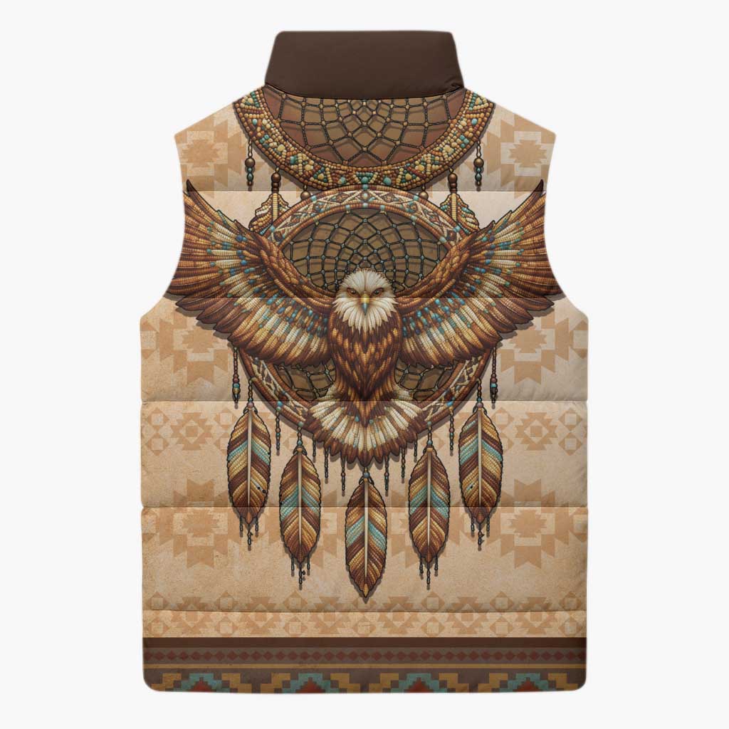 Eagle Native American Sleeveless Puffer Jacket Tribal Feather Dreamcatcher Boho Style