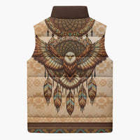 Eagle Native American Sleeveless Puffer Jacket Tribal Feather Dreamcatcher Boho Style