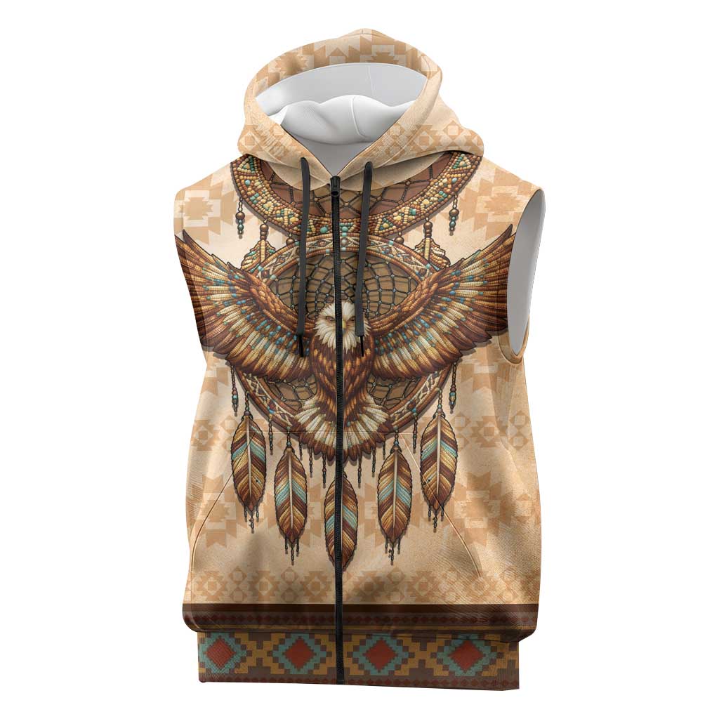 Eagle Native American Sleeveless Zip Hoodie Tribal Feather Dreamcatcher Boho Style