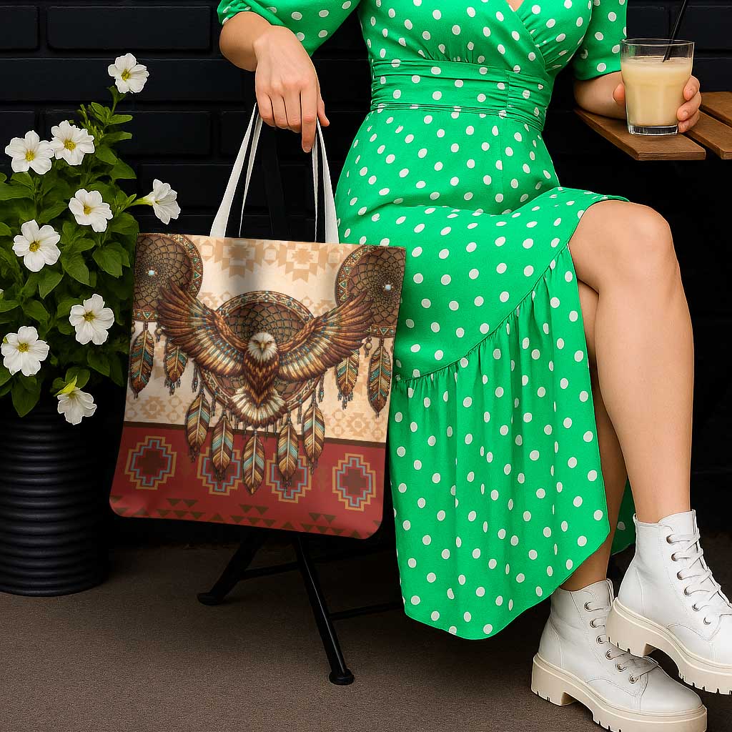 Eagle Native American Tote Bag Tribal Feather Dreamcatcher Boho Style