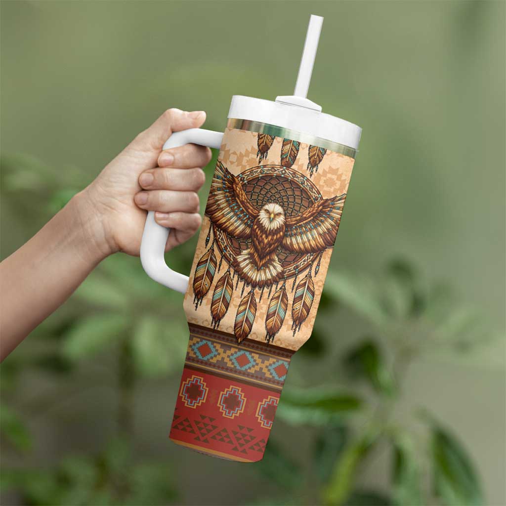 Eagle Native American Tumbler With Handle Tribal Feather Dreamcatcher Boho Style