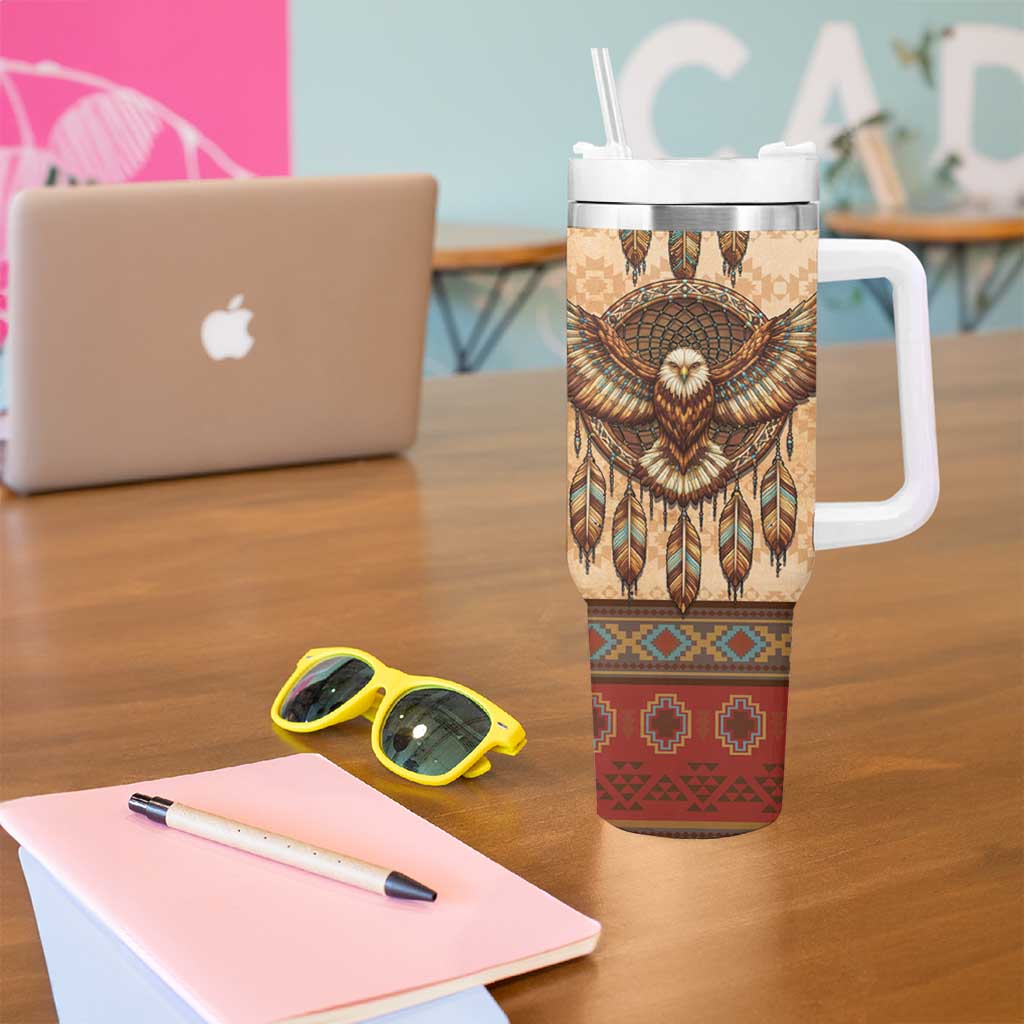Eagle Native American Tumbler With Handle Tribal Feather Dreamcatcher Boho Style