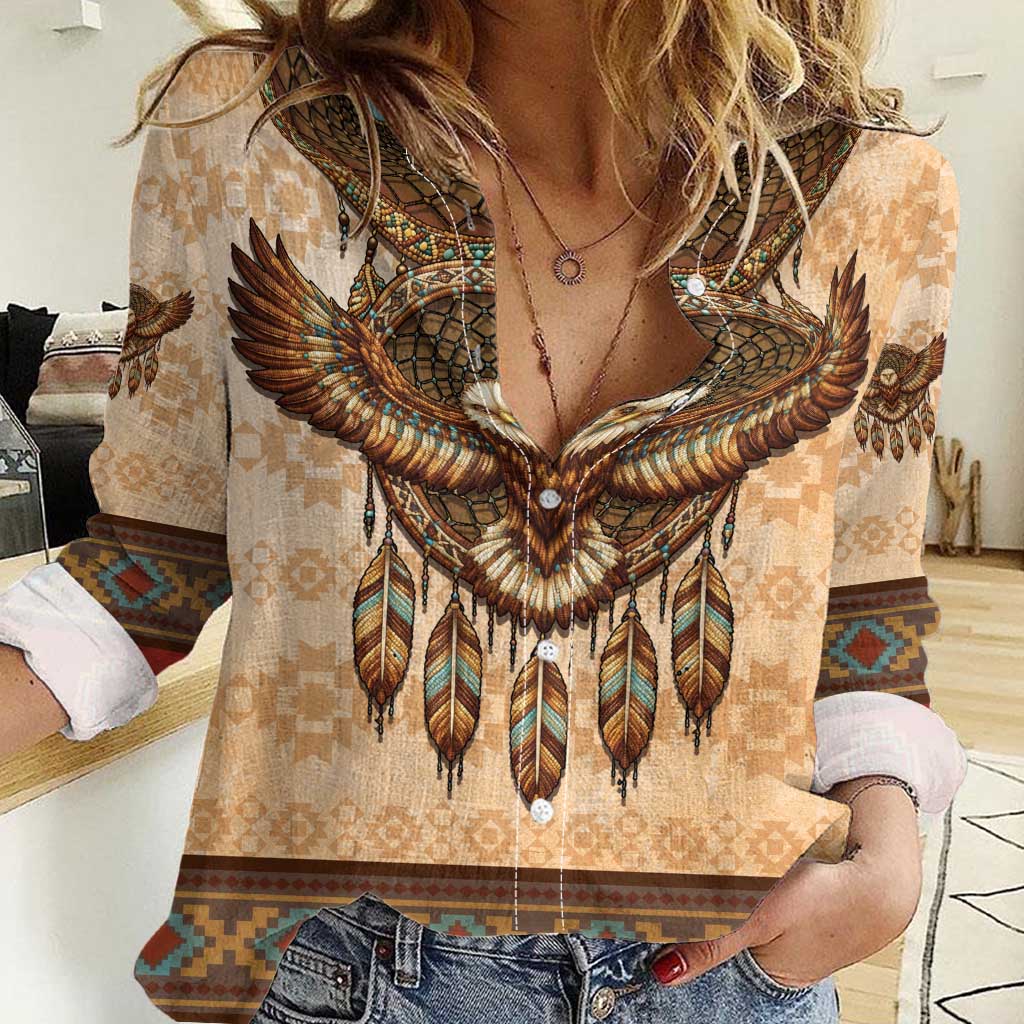 Eagle Native American Women Casual Shirt Tribal Feather Dreamcatcher Boho Style