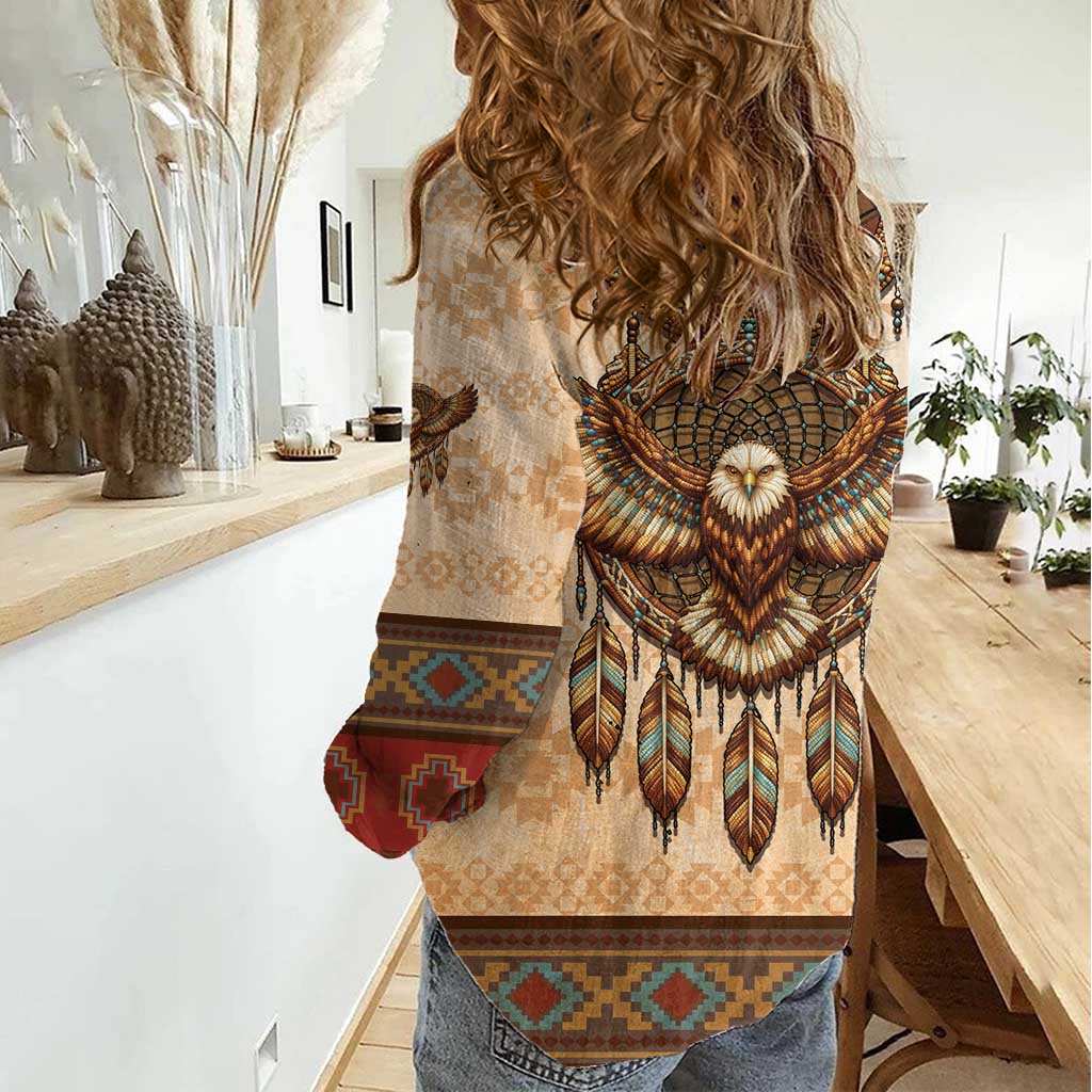 Eagle Native American Women Casual Shirt Tribal Feather Dreamcatcher Boho Style