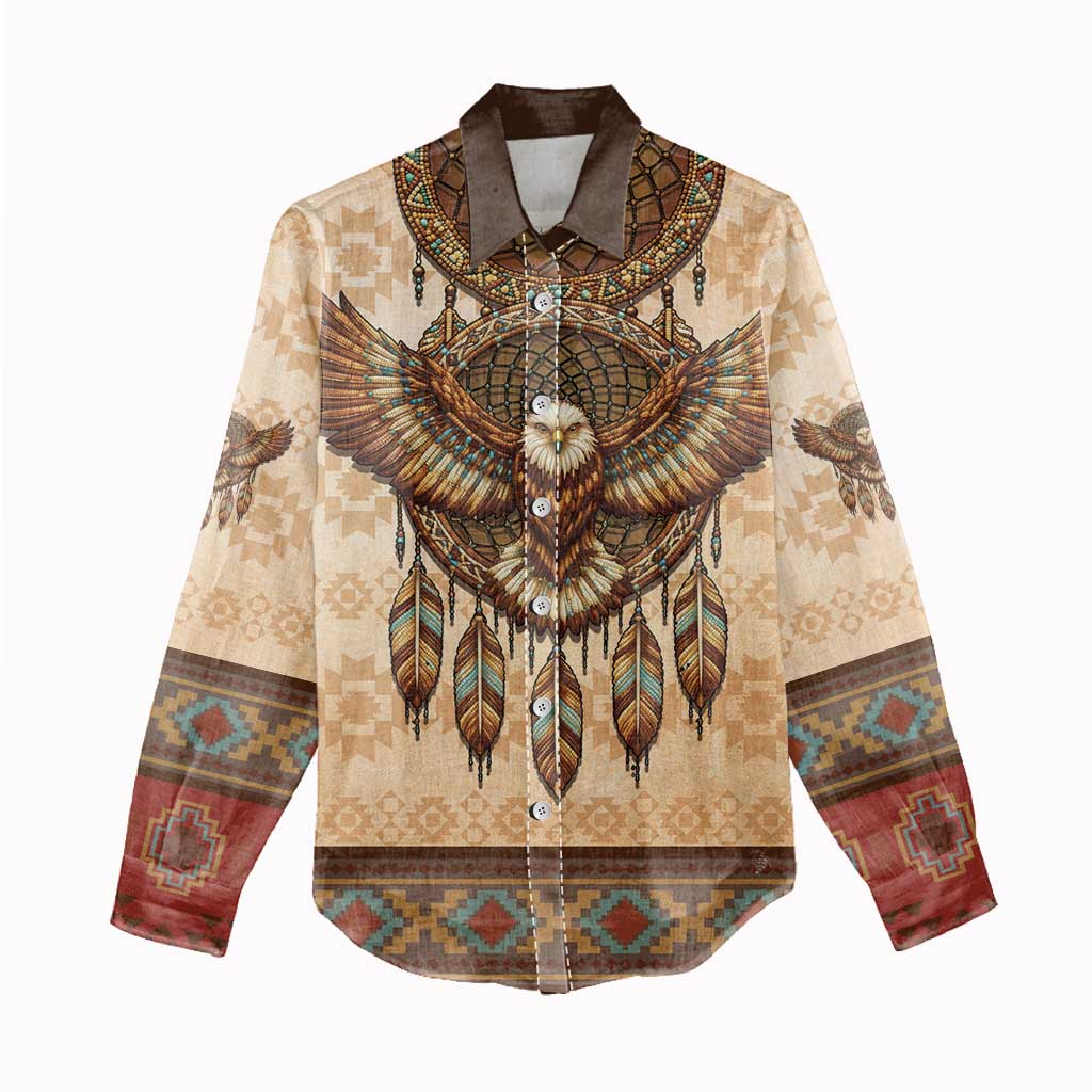 Eagle Native American Women Casual Shirt Tribal Feather Dreamcatcher Boho Style