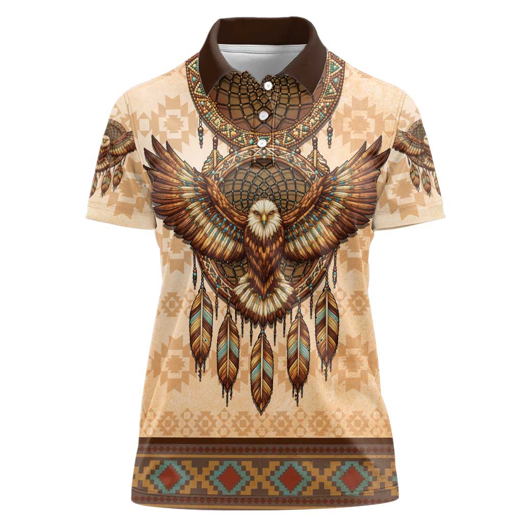 Eagle Native American Women Polo Shirt Tribal Feather Dreamcatcher Boho Style