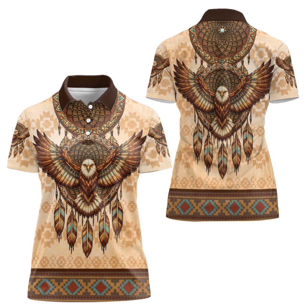 Eagle Native American Women Polo Shirt Tribal Feather Dreamcatcher Boho Style