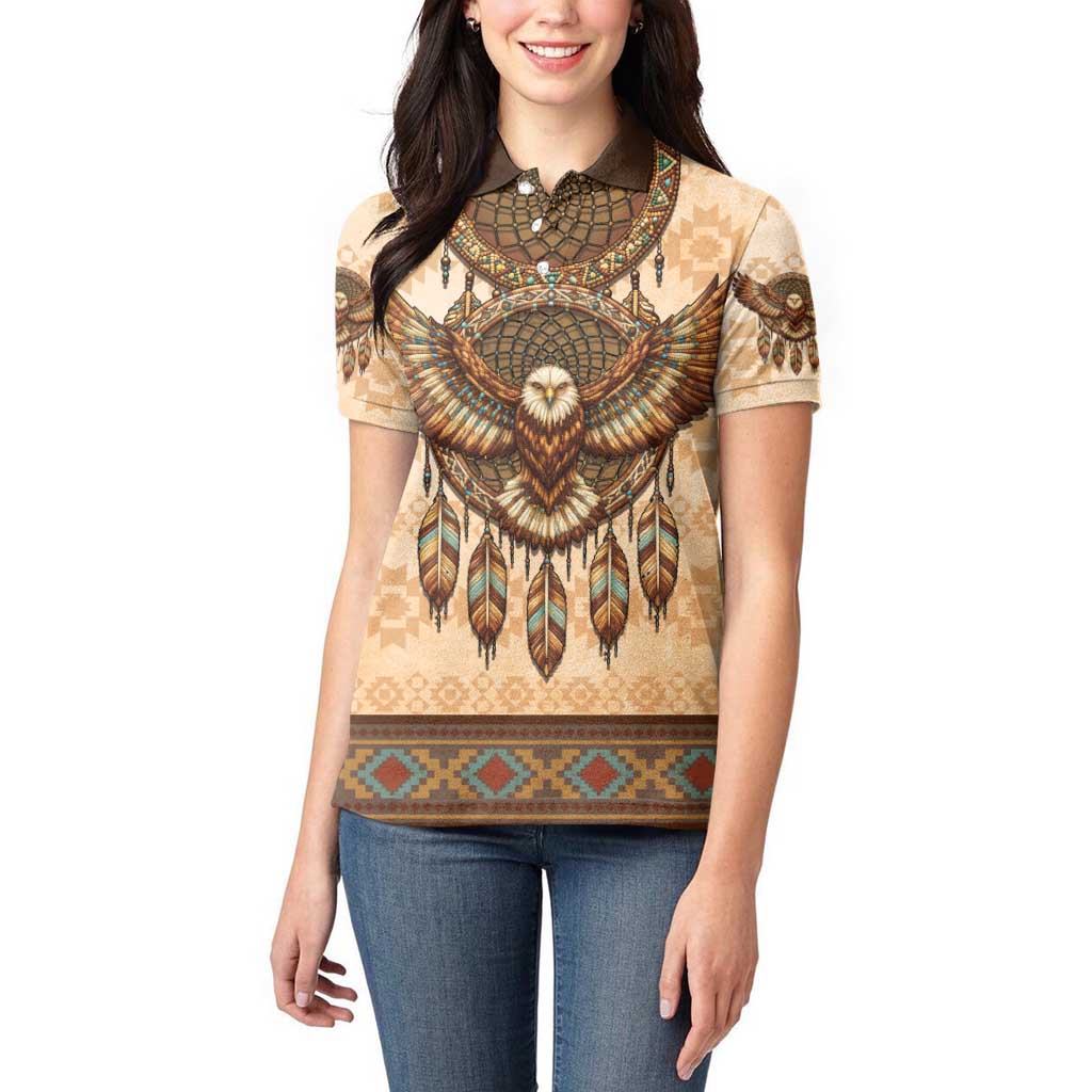 Eagle Native American Women Polo Shirt Tribal Feather Dreamcatcher Boho Style