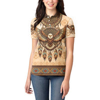 Eagle Native American Women Polo Shirt Tribal Feather Dreamcatcher Boho Style