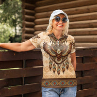 Eagle Native American Women Polo Shirt Tribal Feather Dreamcatcher Boho Style