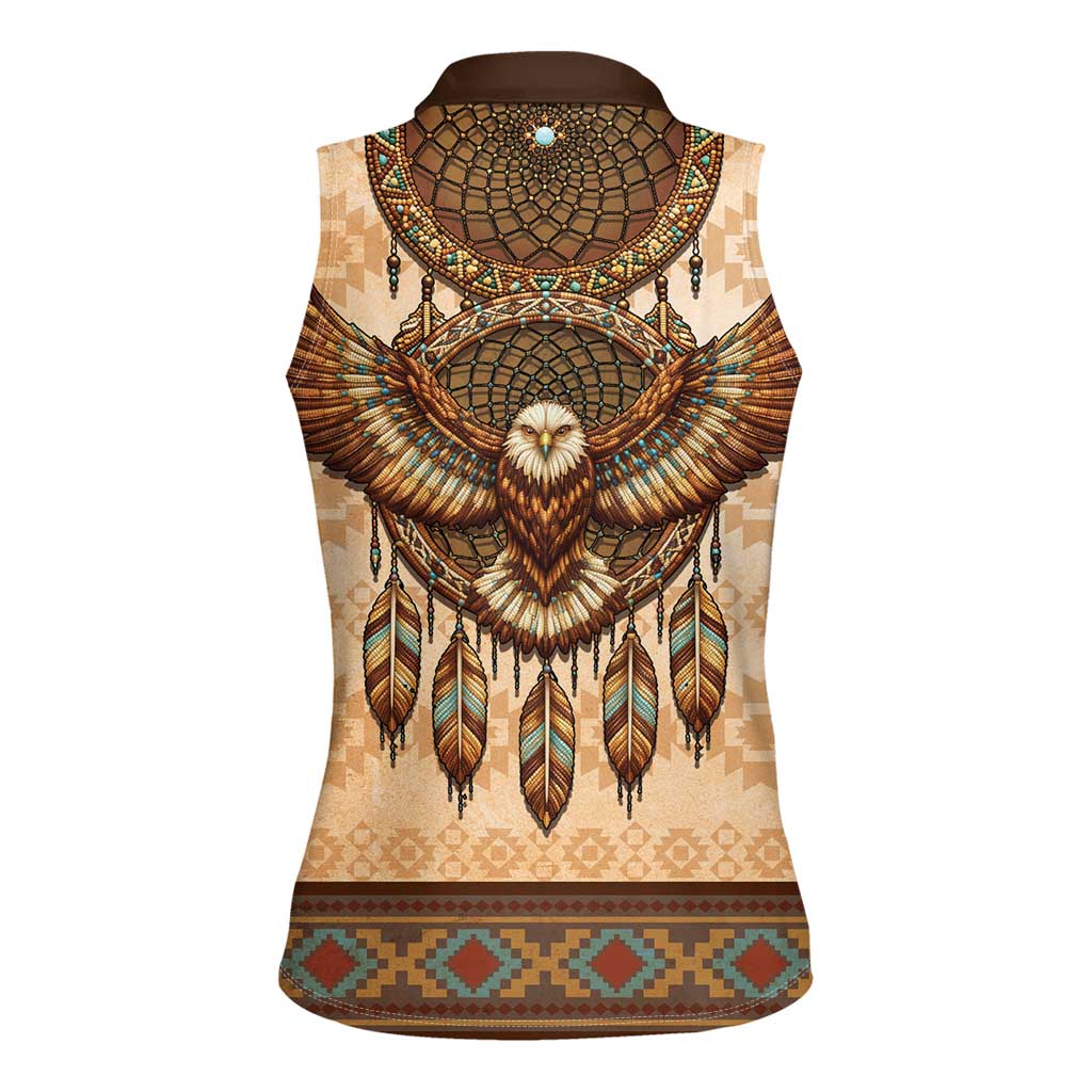 Eagle Native American Women Sleeveless Polo Shirt Tribal Feather Dreamcatcher Boho Style