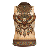 Eagle Native American Women Sleeveless Polo Shirt Tribal Feather Dreamcatcher Boho Style