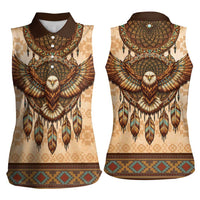 Eagle Native American Women Sleeveless Polo Shirt Tribal Feather Dreamcatcher Boho Style