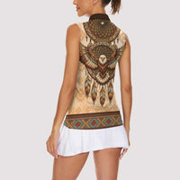 Eagle Native American Women Sleeveless Polo Shirt Tribal Feather Dreamcatcher Boho Style