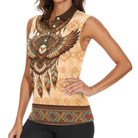 Eagle Native American Women Sleeveless Polo Shirt Tribal Feather Dreamcatcher Boho Style