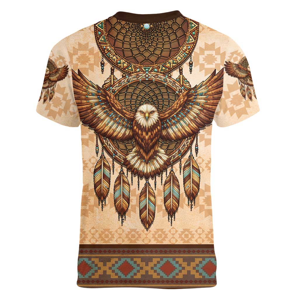 Eagle Native American Women V-Neck T-Shirt Tribal Feather Dreamcatcher Boho Style