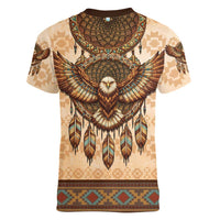Eagle Native American Women V-Neck T-Shirt Tribal Feather Dreamcatcher Boho Style