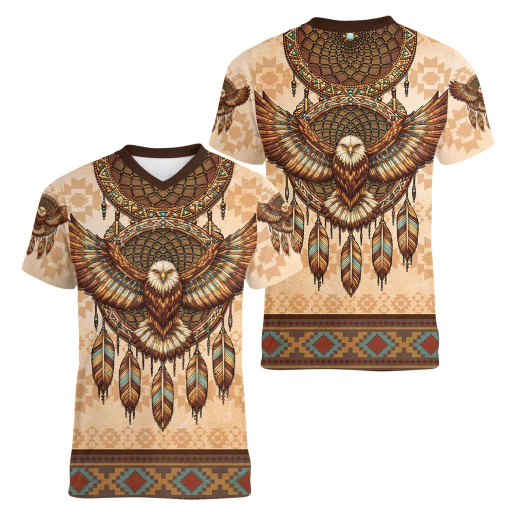 Eagle Native American Women V-Neck T-Shirt Tribal Feather Dreamcatcher Boho Style