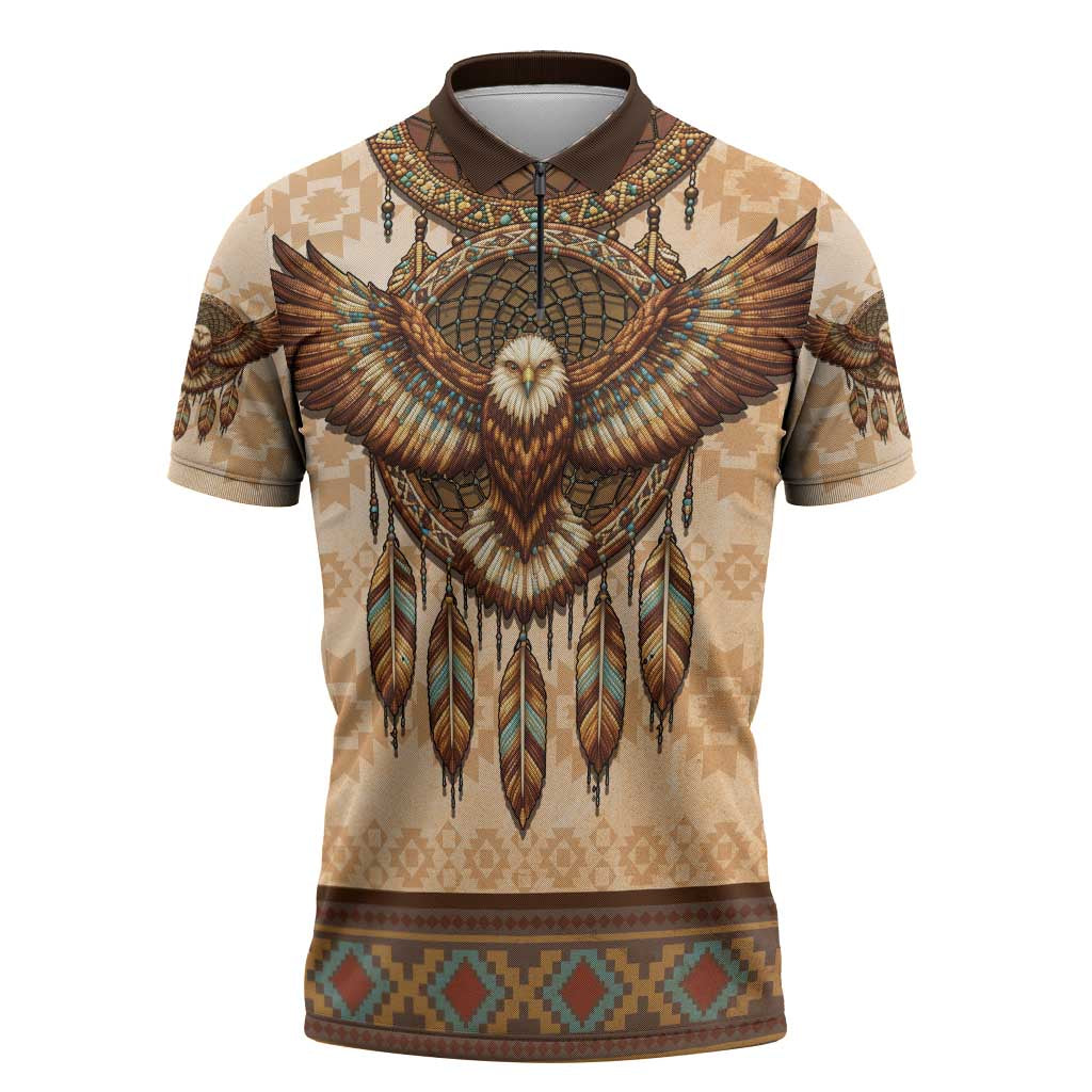 Eagle Native American Zipper Polo Shirt Tribal Feather Dreamcatcher Boho Style